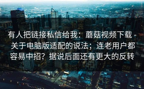 有人把链接私信给我：蘑菇视频下载 - 关于电脑版适配的说法；连老用户都容易中招？据说后面还有更大的反转